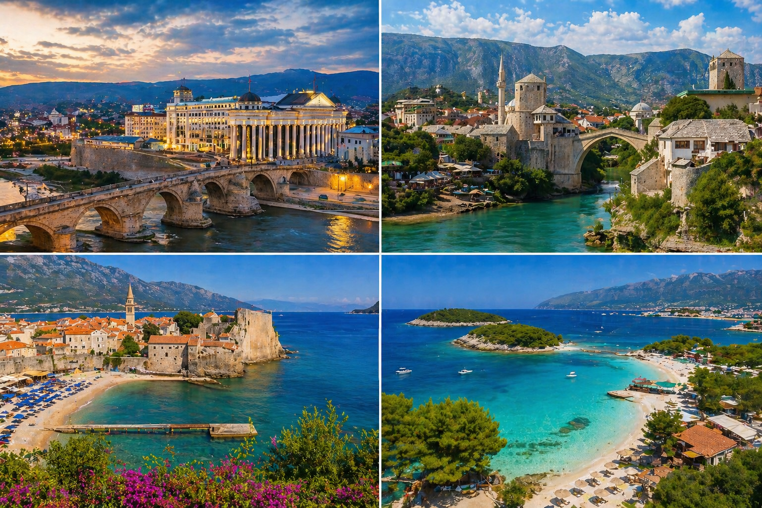 Üsküp Saraybosna Budva ve Ksamil vizesiz Balkan ülkeleri kolaj görseli